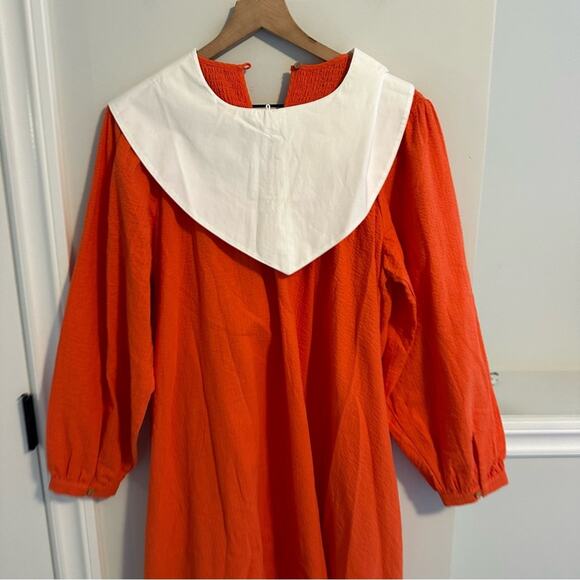 Sindiso Khumalo x & other Stories Orange Textured Peter Pan Collar Mini Dress 10 - Picture 8 of 16